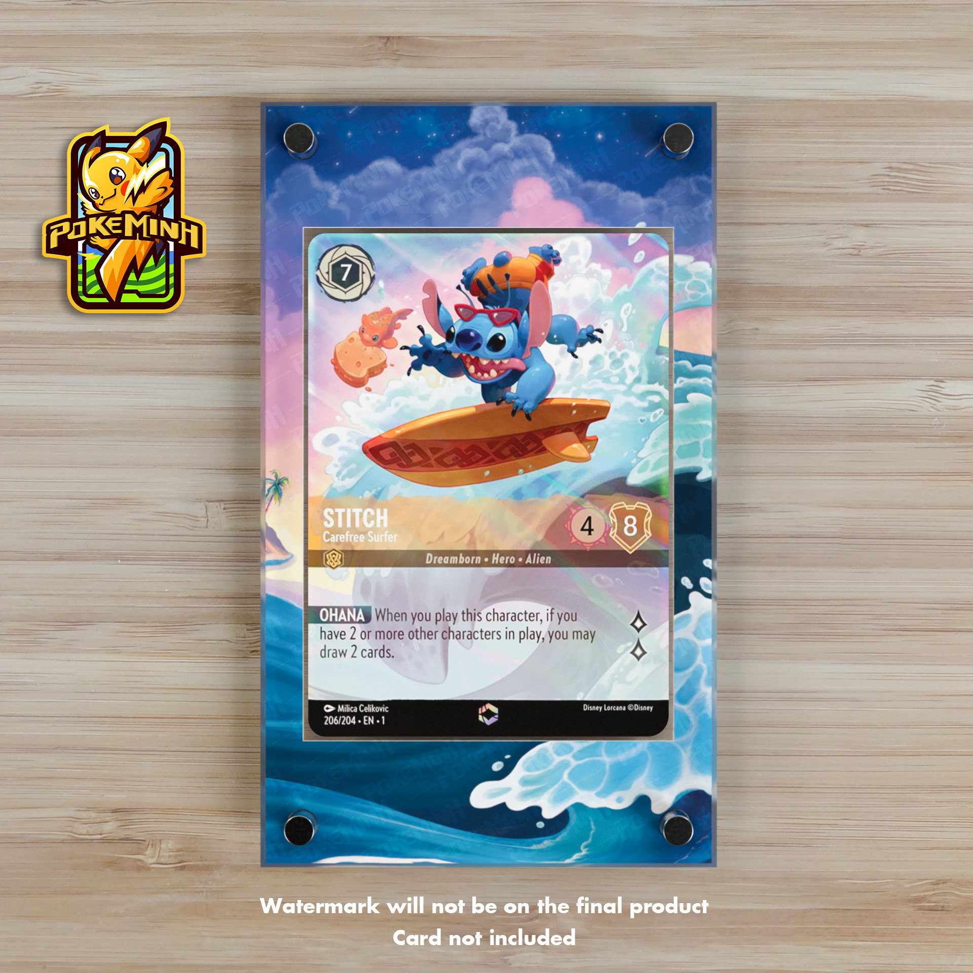 Stitch Carefree Surfer Enchanted Custom Disney Lorcana Display