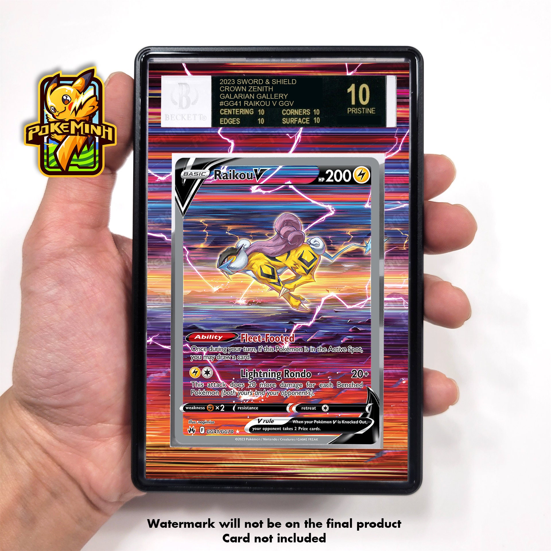 raikou v pokemon card Alternate Art Custom Graded Display Case Attack 1 Raikou V - GG41/GG70
