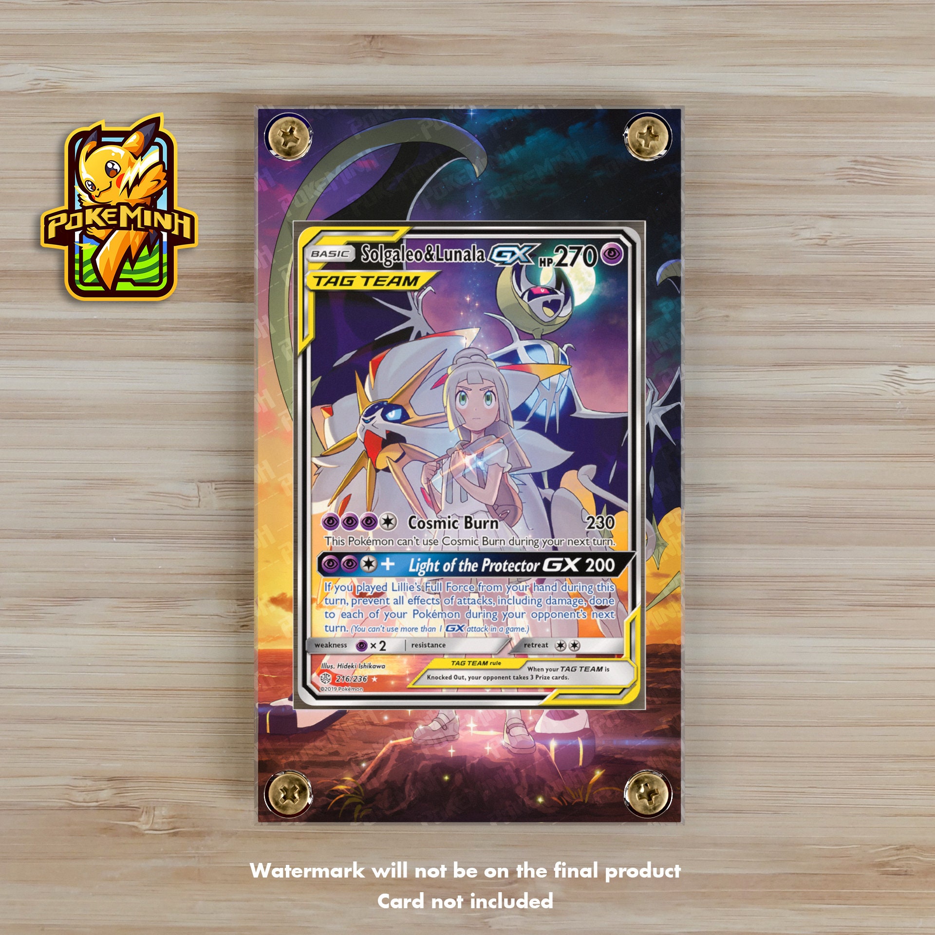 Solgaleo Lunala GX Alternate Art Custom Pokemon Card Display 