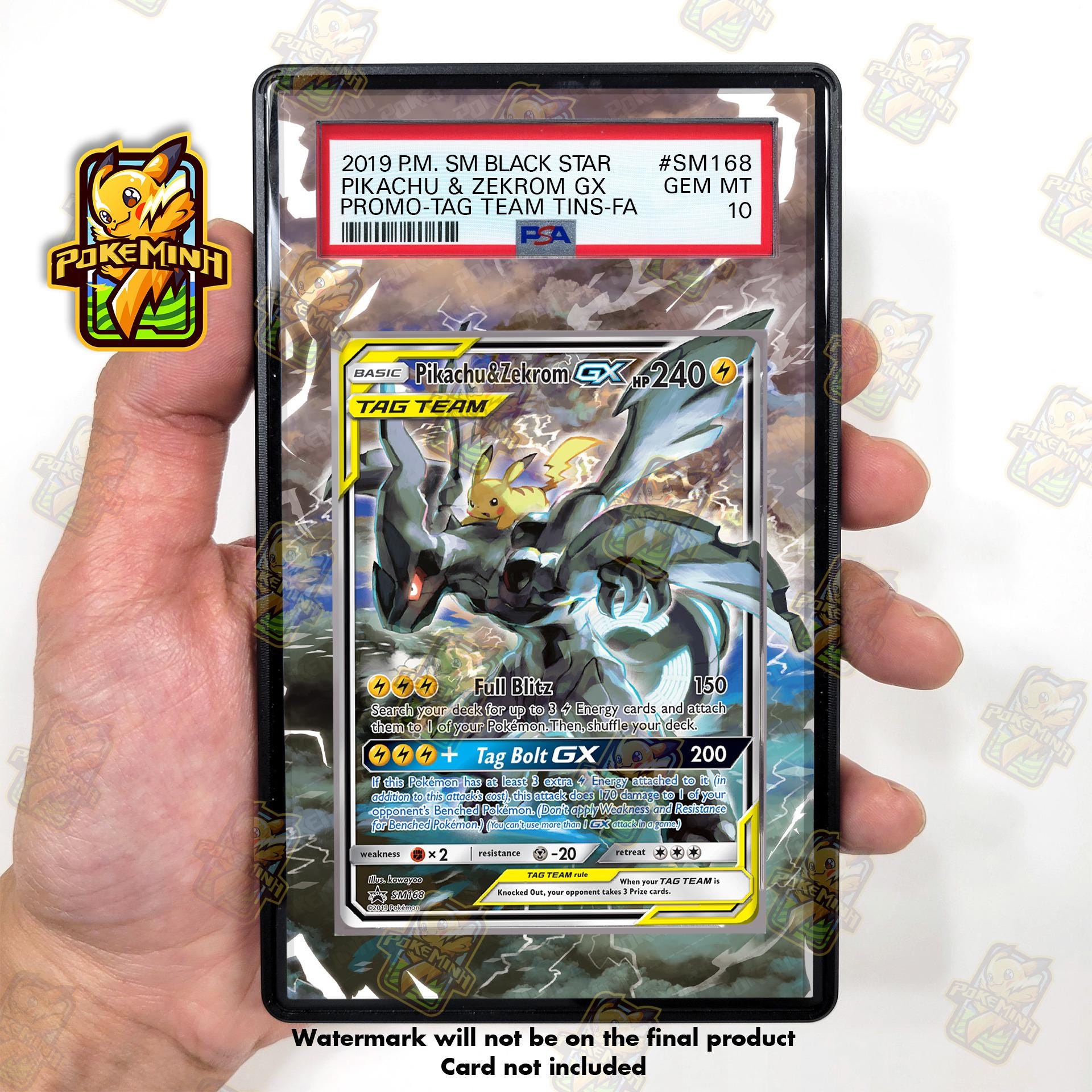 Pikachu Zekrom GX Alternate Art Custom Pokemon Graded Card Display