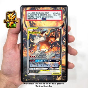 Reshiram Charizard GX, art alternatif personnalisé, vitrine pour cartes graduées Pokemon