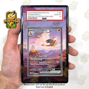 May include: A PSA graded 2023 Pokemon Mew EN Charizard ex #199 Special Illustration Rare trading card in a protective plastic slab. The card features a Charizard flying over a canyon landscape with text including Brave Wing and Explosive Vortex.