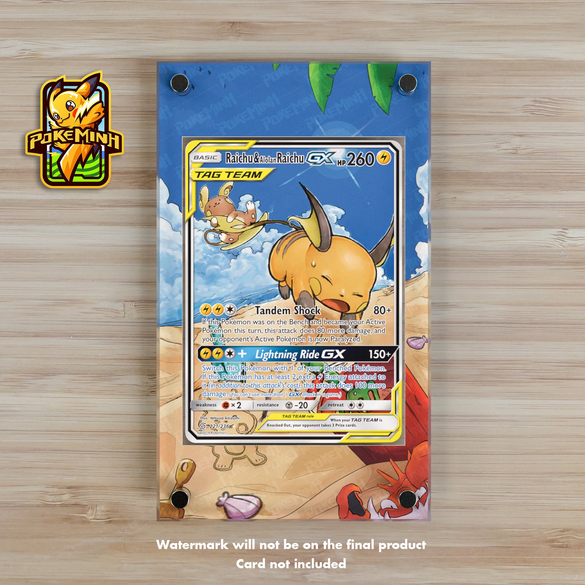 Shiny Raichu Gx Surfing Custom Pokemon Card Premium Quality 