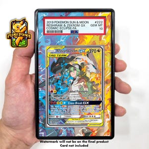 Reshiram Zekrom GX, art alternatif personnalisé, vitrine pour cartes graduées Pokemon