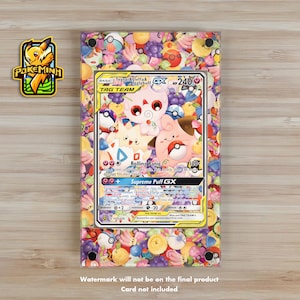 May include: A framed Pokémon trading card featuring Togepi & Cleffa & Igglybuff GX. The card has a colorful border with a candy theme. A yellow and orange Pokeminh logo is in the upper left corner. The text "Watermark will not be on the final product Card not included" is at the bottom.
