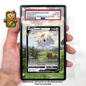 May include: A graded Pokémon card featuring Arceus V from the 2022 SWSH BSP collection. The card is encased in a protective holder with a PSA grade of 10. The card's artwork depicts Arceus in a mountainous landscape.