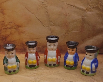 Mini Toby Jug Creamer Pitchers – Hand-Painted Colonial Men, Set of 5
