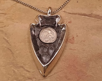 Arrowhead Pendant Necklace – Buffalo Nickel Replica, Silver Tone Chain