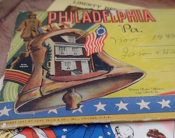 Postales antiguas de Filadelfia de los años 30: Campana de la Libertad, Betsy Ross, Juego de 3