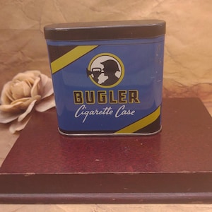 Bugler Cigarette Case- Vintage Tin Cigarette Case- Wide Tobacco Tin- Joint Holder- 1940s cigarette Tin- Rolled Cigarette Case TE#183