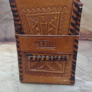 Estuche de cuero hecho a mano - México - Estuche vintage para cigarros (para fósforos) - Estuche de cuero marrón - Estuche de cuero mexicano TE#56