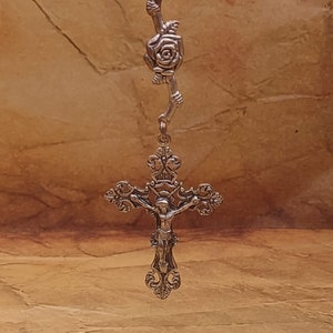 Rosary- Dyed Red Wood Beaded- Rose Design Rosary- Beautiful Rosary- Beaded Rosary- Religious Piece- Prayer Beads TE#178