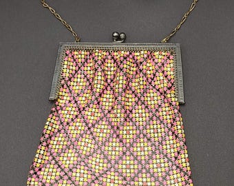 Withing & DAvis Co. Taschen- Netz-Geldbeutel- Antike Netz-Geldbeutel- Emaillierte Netz-Geldbeutel- Antike Handtasche- 1920er Netz-Handtasche- Kettenhemd-Geldbeutel TE # 66