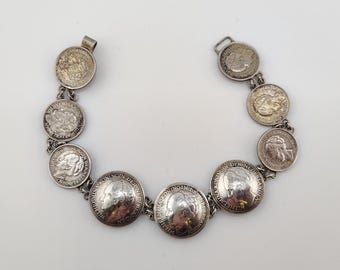 Vintage 800 Silver Netherlands Coin Bracelet, Wilhelmina Koningin