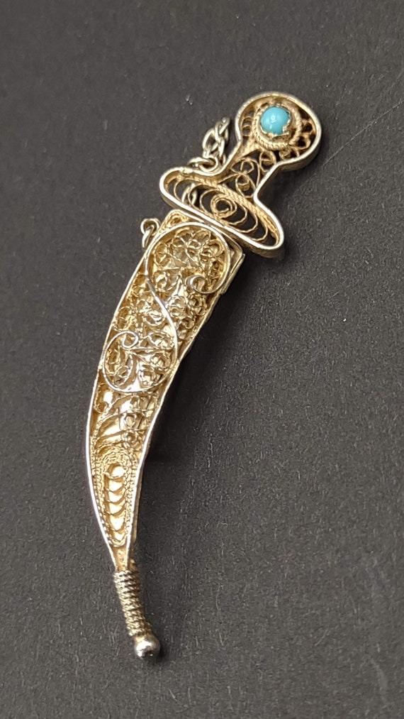 Dagger in Sheath- 925 Silver Sword Pin- Filigree … - image 6
