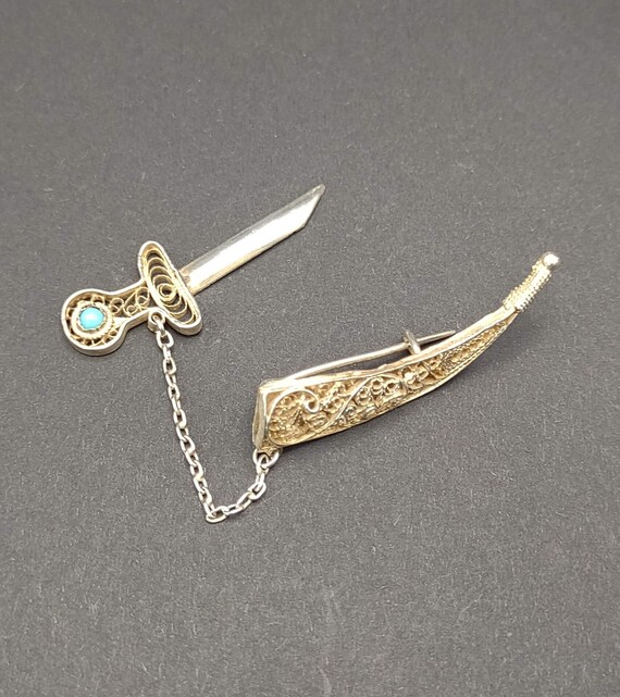 Dagger in Sheath- 925 Silver Sword Pin- Filigree … - image 2
