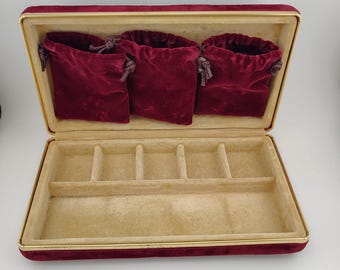 Vintage Velvet Jewelry Travel Case Burgundy Velveteen Storage Box with Removable Pouches