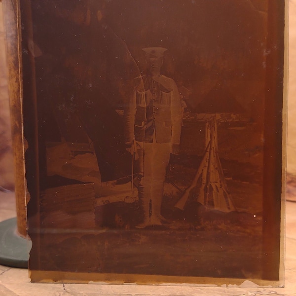 Antique Glass Plate- Negative Soldier Photo- Antique Photography- Glass Photography- Negatives- Soldier Photo- Antique Soldier TE#83