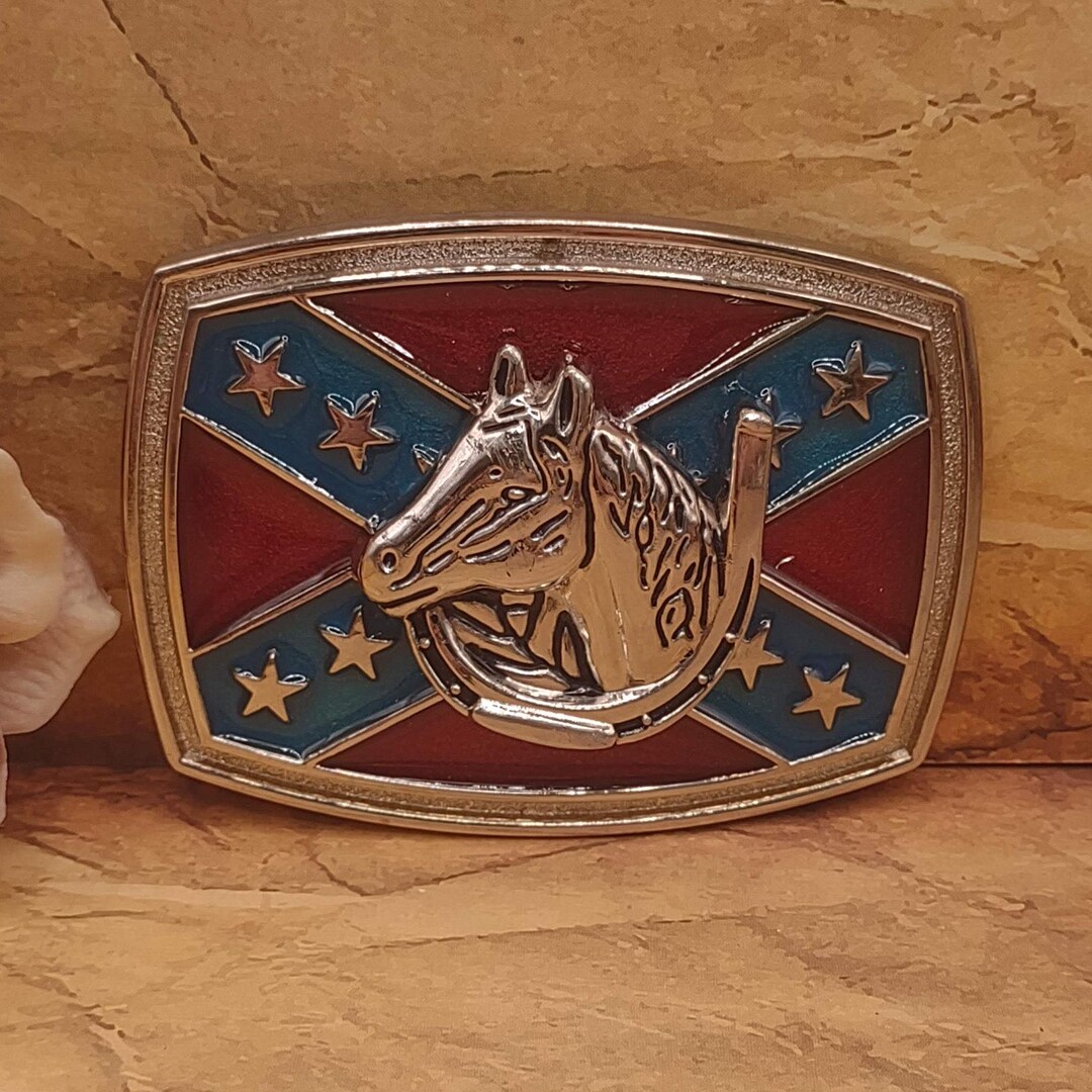 Southern Pride- Rebel Design Horse Shoe and Horse Head- Belt Buckle ...