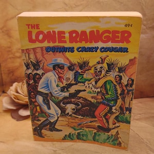 The Lone Ranger- Outwits Crazy Cougar- Pre Owned- Vintage Book- 1960s- Comic- Big Little Book- Lone Ranger Collectible TE#151
