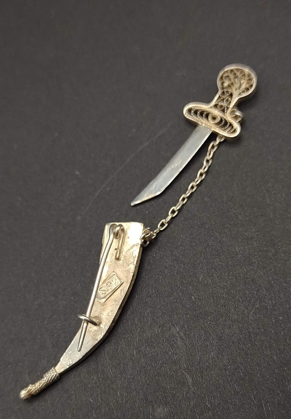 Dagger in Sheath- 925 Silver Sword Pin- Filigree … - image 3