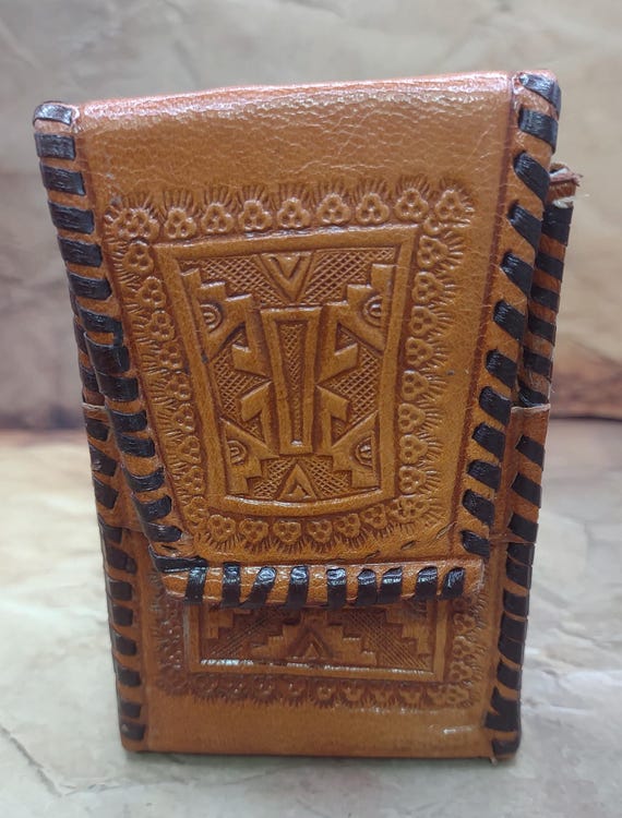 Hand Tooled Leather- Mexico- Vintage Cigarette Case- (holds