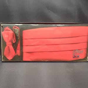 1990s- Bow Tie and Cummerbund- Vintage After Six Original Set (with box)- Prom, Wedding Accessories- Suit and Tie Accessories- Red Tie TE#88