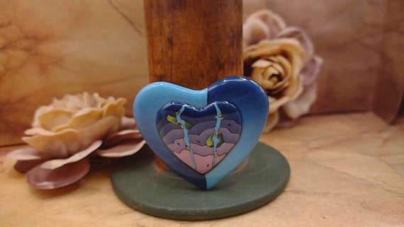 Art Glass- Glass Heart- Vintage Pin- Abstract Art… - image 1