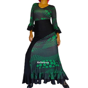 Skirt - Flamenco Polka dots green black -Falda flamenca -model JulianaB