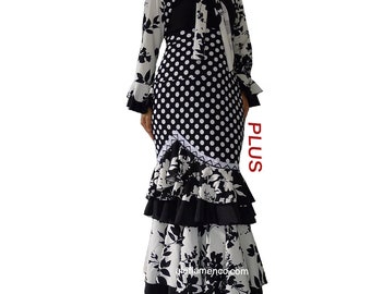 Flamenco dance skirt & jacket set/dress, floral Polka dots high waisted flamenco skirt, adjustable length,  Size one size (plus)