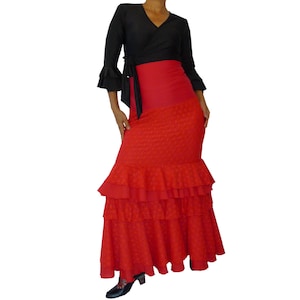 M Skirt- Red Polka dots lace Flamenco dance skirt, high waisted flamenco skirt, adjustable length