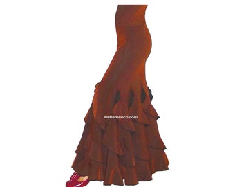 Custom Made Black Flamenco Dance Skirt, Swirl pattern adjustable length