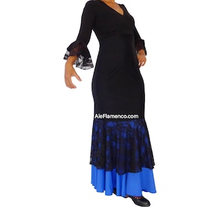 M -Skirt-Mermaid flamenco dance skirt, high waisted flamenco skirt, foldable waistband flamenco skirt. Model: Lily Black/Blue