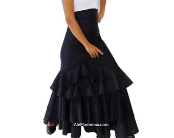 Black Flamenco dance skirt, high waisted flamenco skirt, adjustable length S/M/L/XL -model Sevilla
