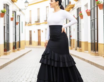 Professionally Handmade Flamenco Skirt with Ruffles - Falda Flamenca Red Black