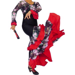 Floral Flamenco Dance Skirt & Top Set -  Adjustable Length