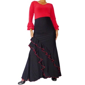 Skirt-Black/Red Flamenco dance skirt - Falda Flamenco, Ruffles Skirt model Malaga-B
