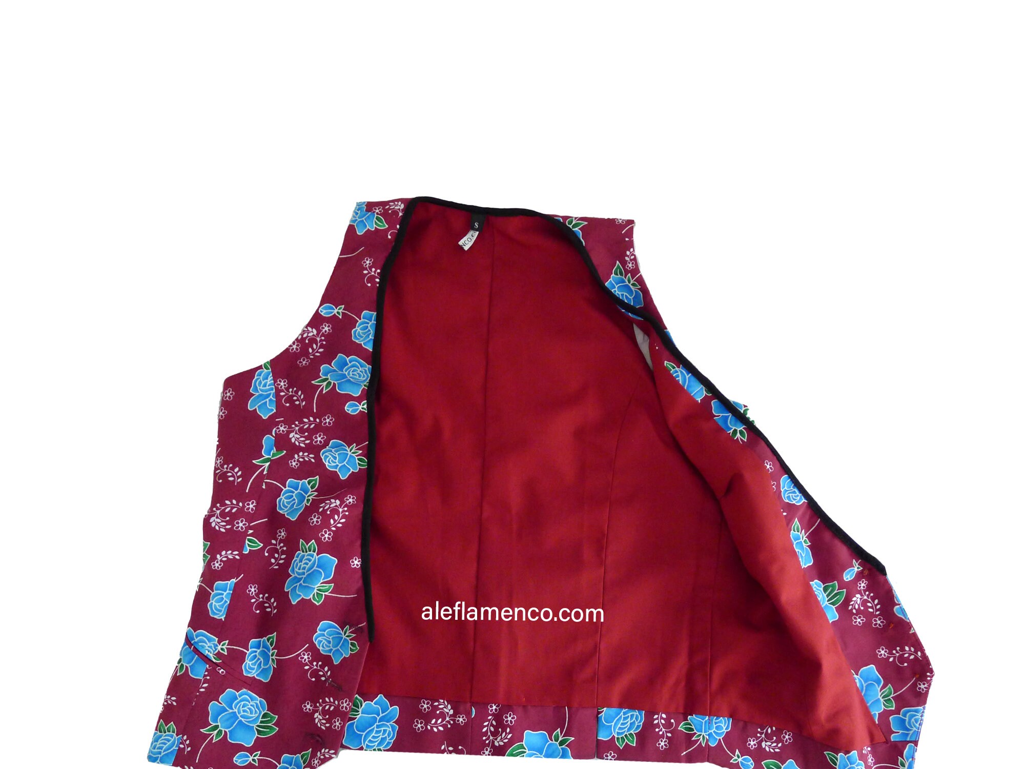 Black Red Maroon Floral Flamenco Dance Skirt Vest Set High