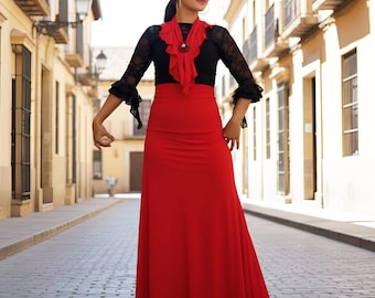 Professionally Handmade Flamenco Skirt:  Practice & Performance Dancewear - Adjustable Length