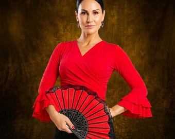 Professionally handmade Multi-Use Flamenco wrap top -tie back -ruffles sleeves.