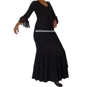 L-Skirt-Mermaid flamenco dance skirt lace, high waisted flamenco skirt, foldable waistband flamenco skirt. Model: Lily Black/Black