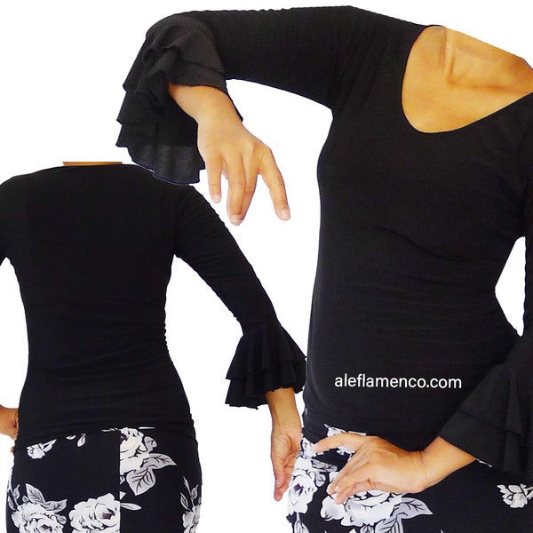 Black/Red/Blue Basic flamenco dance top (Spanish/Latin/Bohemian party costume, ruffles sleeves) Size S/M/L/XL