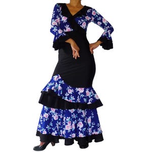 S/M-Set Flamenco dance top and skirt, high waisted flamenco skirt, adjustable length S/M (multi-colors)