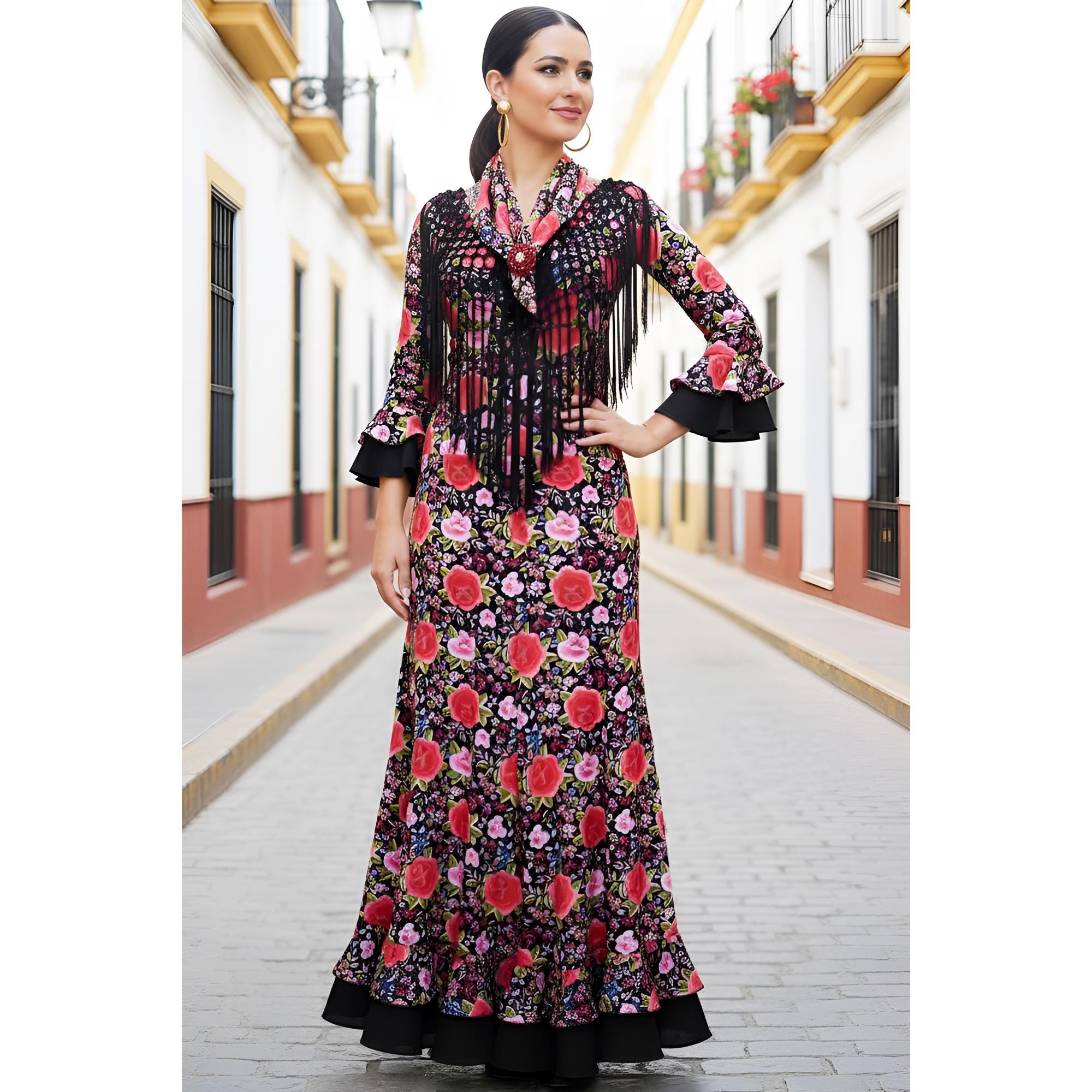 slim fit dress slacks Spanish Flamenco Dress Elegancia in Red 34 main image 1
