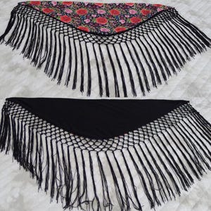 Reversible Mantoncillo, Flamenco Fringe Shawl,  pico, estampado de mantón de Manila