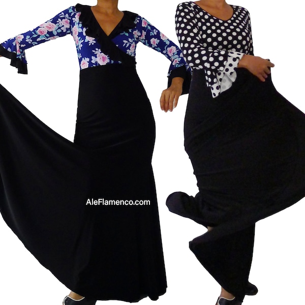 Black Flamenco practice dance skirt, high waisted flamenco skirt, full skirt ale flamenco