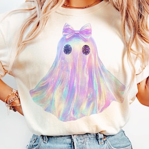 Retro Disco Iridescent Ghost Sublimation PNG Cute Disco Ghost PNG Retro Cute Ghost PNG Glitter Ghost Adorable Ghost Png Spooky Vibes Png