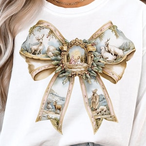 Jesus Christmas Coquette Bow Png, Christian Christmas Png, Nativity Scene Png, Baby Jesus Png, Bible Verse Png, Glitter, Pink Christmas Png