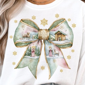 Jesus Christmas Coquette Bow Png, Christian Christmas Png, Nativity Scene Png, Baby Jesus Png, Bible Verse Png, Glitter, Pink Christmas Png