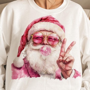 Retro Santa Christmas Blowing Bubble PNG, Vintage Merry Christmas PNG, Funny Santa With Sunglasses Xmas Holiday Sublimation Digital Download
